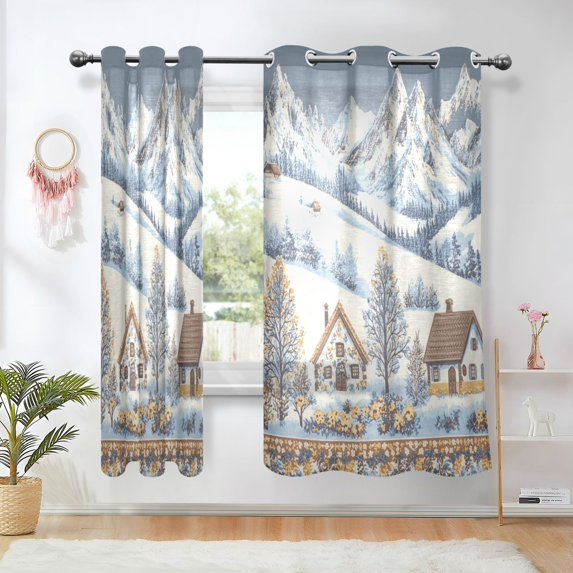 Yayeee Window Curtains Set of 2 for Living Room Light Filtering 63"x42", Blue Snowy Mountain