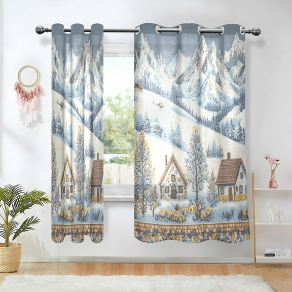 Yayeee Window Curtains Set of 2 for Living Room Light Filtering 63"x42", Blue Snowy Mountain