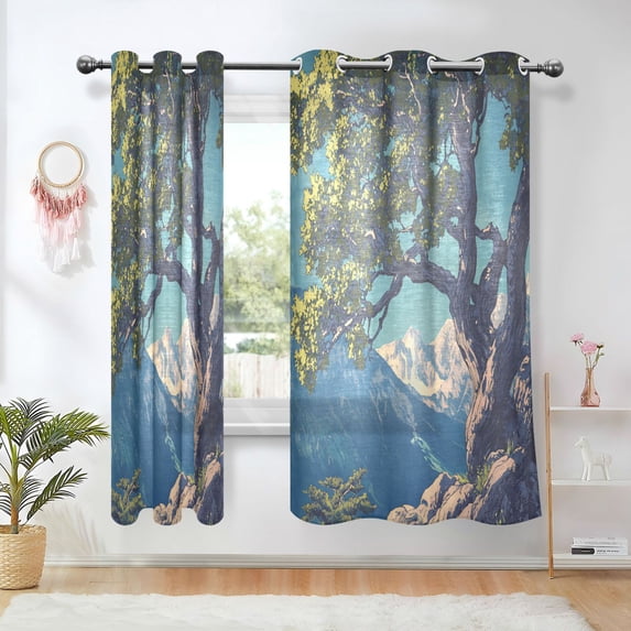 Yayeee Window Curtains Light Filtering 63"x42" Grommet Panel Pair Home Living Room Decor, Blue Tree