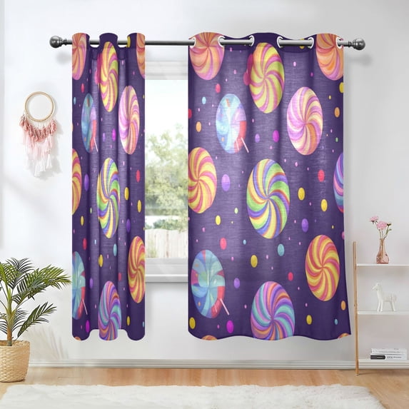 Yayeee Window Curtains Light Filtering 63"x42" Grommet Panel Pair Home Living Room Decor, Candy Cosmic Swirls