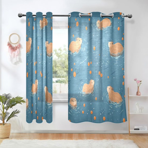 Yayeee Window Curtains Light Filtering 63"x42" Grommet Panel Pair Home Living Room Decor, Capybaras Swimming