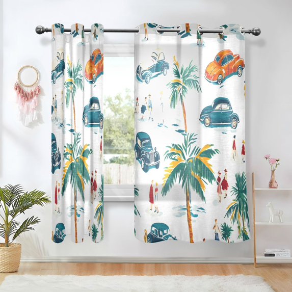 Yayeee Window Curtains Set of 2 for Living Room Light Filtering 63"x42", Car Tree Pattern