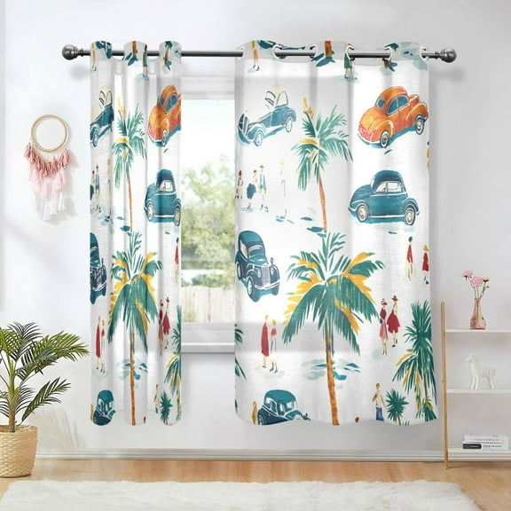 Yayeee Window Curtains Set of 2 for Living Room Light Filtering 63"x42", Car Tree Pattern