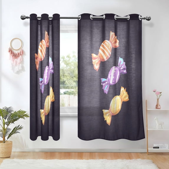 Yayeee Window Curtains Set of 2 for Living Room Light Filtering 63"x42", Cartoon Candy