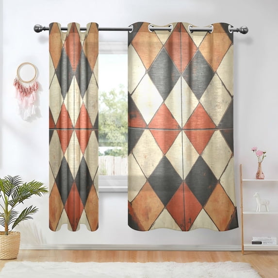 Yayeee Window Curtains Light Filtering 63"x42" Grommet Panel Pair Home Living Room Decor, Checkered Pattern