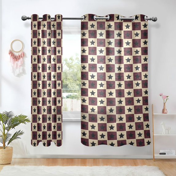 Yayeee Window Curtains Set of 2 for Living Room Light Filtering 63"x42", Checkered Starts Pattern