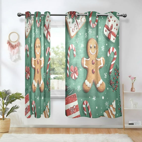 Yayeee Window Curtains Set of 2 for Living Room Light Filtering 63"x42", Christmas Gingerbread