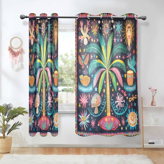 Yayeee Window Curtains Set of 2 for Living Room Light Filtering 63"x42", Coconut Tree