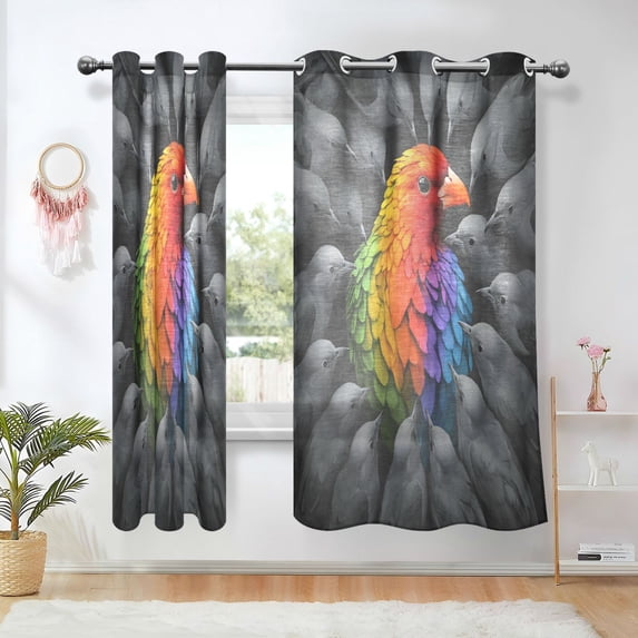 Yayeee Window Curtains Light Filtering 63"x42" Grommet Panel Pair Home Living Room Decor, Colorful Bird
