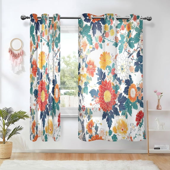 Yayeee Window Curtains Set of 2 for Living Room Light Filtering 63"x42", Colorful Flowers Pattern