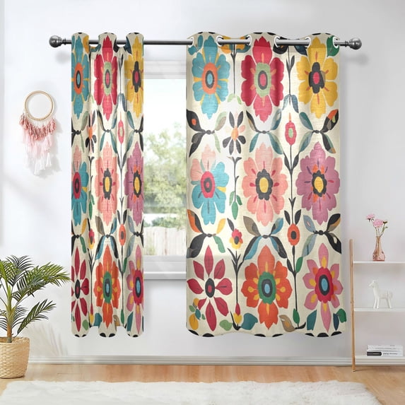 Yayeee Window Curtains Light Filtering 63"x42" Grommet Panel Pair Home Living Room Decor, Colorful Flowers