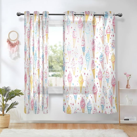 Yayeee Window Curtains Light Filtering 63"x42" Grommet Panel Pair Home Living Room Decor, Colorful Ice Cream Pattern