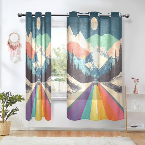 Yayeee Window Curtains Set of 2 for Living Room Light Filtering 63"x42", Colorful Road at Night