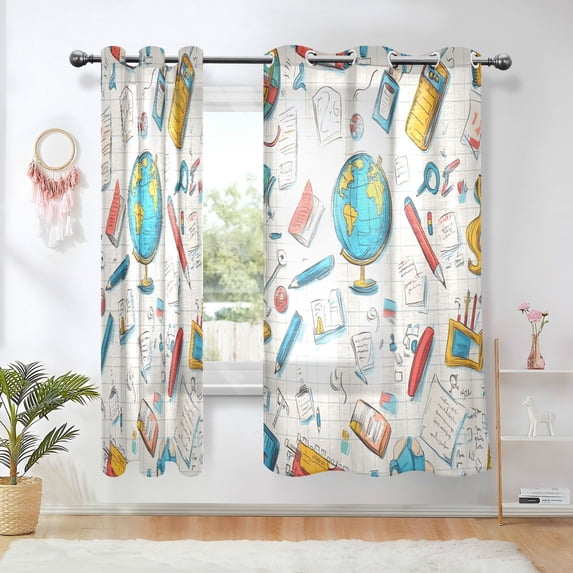 Yayeee Window Curtains Set of 2 for Living Room Light Filtering 63"x42", Colorful School