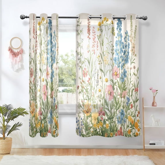 Yayeee Window Curtains Set of 2 for Living Room Light Filtering 63"x42", Colorful Wildflowers