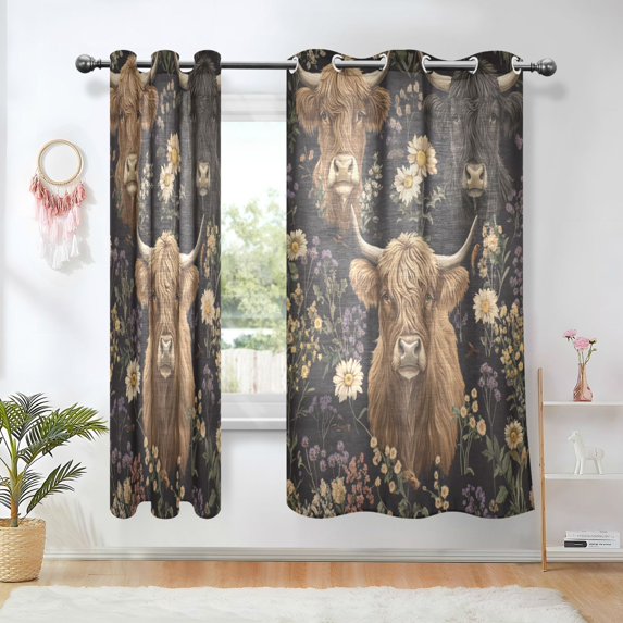 Yayeee Window Curtains Set of 2 for Living Room Light Filtering 63"x42", Cows and Flowers