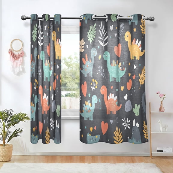 Yayeee Window Curtains Set of 2 for Living Room Light Filtering 63"x42", Cute Dinosaur