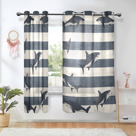 Yayeee Window Curtains Light Filtering 63"x42" Grommet Panel Pair Home Living Room Decor, Dark Sharks