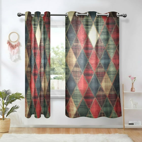 Yayeee Window Curtains Set of 2 for Living Room Light Filtering 63"x42", Dark Tartan Pattern