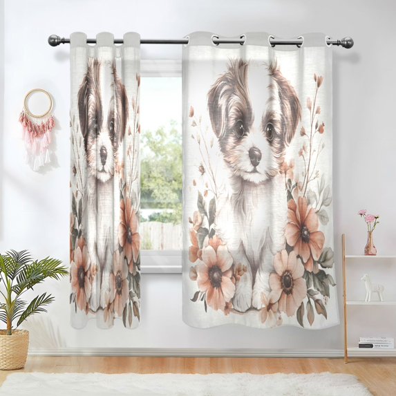 Yayeee Window Curtains Light Filtering 63"x42" Grommet Panel Pair Home Living Room Decor, Dog Pink Flower