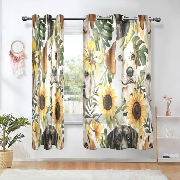 Yayeee Window Curtains Light Filtering 63"x42" Grommet Panel Pair Home Living Room Decor, Dog Sunflower Pattern
