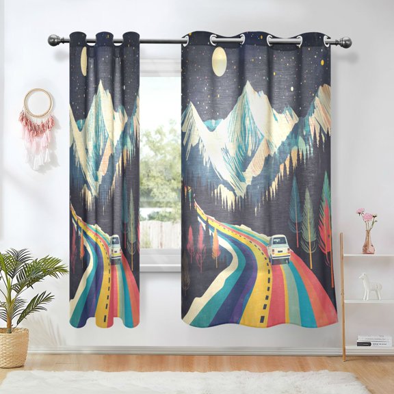 Yayeee Window Curtains Light Filtering 63"x42" Grommet Panel Pair Home Living Room Decor, Evening Mountain Road