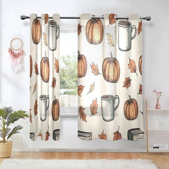 Yayeee Window Curtains Set of 2 for Living Room Light Filtering 63"x42", Fall Leaves