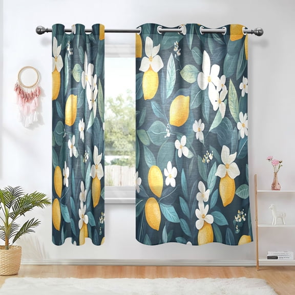 Yayeee Window Curtains Light Filtering 63"x42" Grommet Panel Pair Home Living Room Decor, Floral Lemon