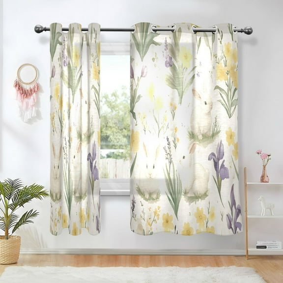 Yayeee Window Curtains Set of 2 for Living Room Light Filtering 63"x42", Floral Rabbit