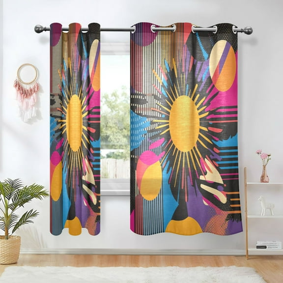 Yayeee Window Curtains Set of 2 for Living Room Light Filtering 63"x42", Futuristic Circles