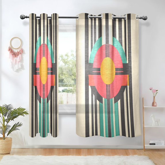 Yayeee Window Curtains Set of 2 for Living Room Light Filtering 63"x42", Geometric Circle