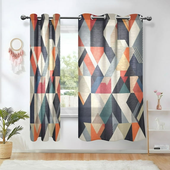 Yayeee Window Curtains Set of 2 for Living Room Light Filtering 63"x42", Geometric Pattern