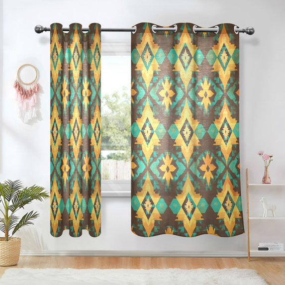 Yayeee Window Curtains Set of 2 for Living Room Light Filtering 63"x42", Geometric Patterns