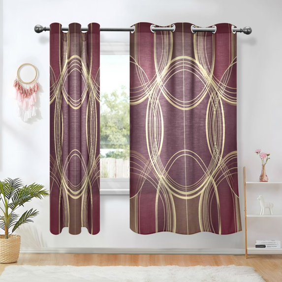 Yayeee Window Curtains Set of 2 for Living Room Light Filtering 63"x42", Gold Abstract Pattern