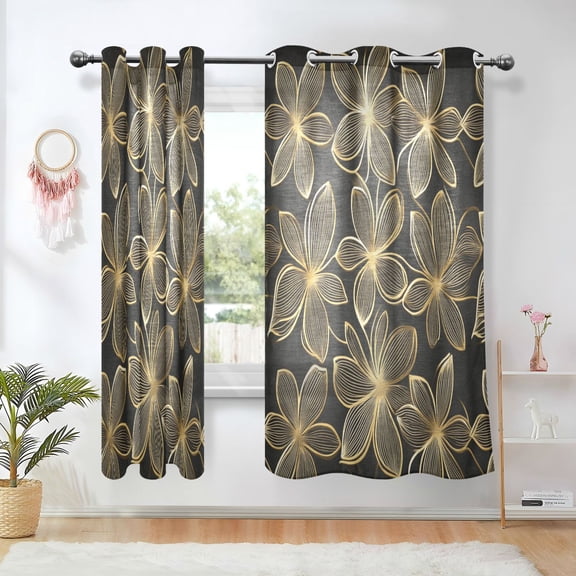 Yayeee Window Curtains Set of 2 for Living Room Light Filtering 63"x42", Golden Elegance