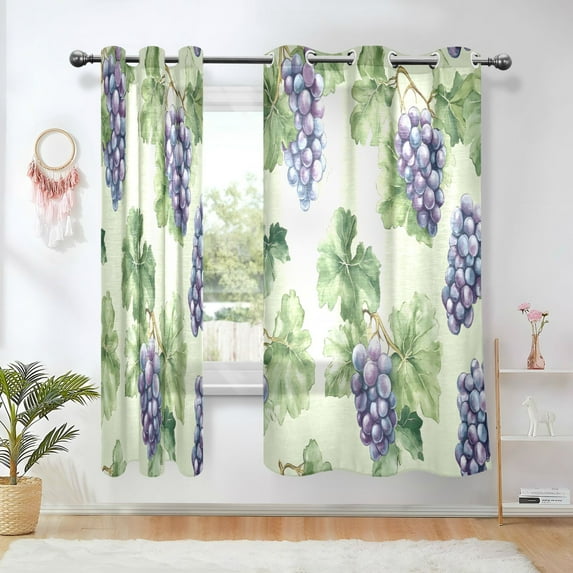 Yayeee Window Curtains Set of 2 for Living Room Light Filtering 63"x42", Grape Leaves Pattern