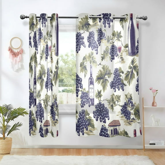 Yayeee Window Curtains Set of 2 for Living Room Light Filtering 63"x42", Grape Wine Pattern