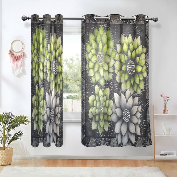 Yayeee Window Curtains Light Filtering 63"x42" Grommet Panel Pair Home Living Room Decor, Gray Floral