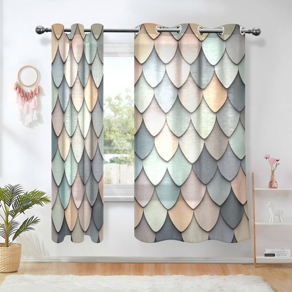 Yayeee Window Curtains Light Filtering 63"x42" Grommet Panel Pair Home Living Room Decor, Green Art Pattern