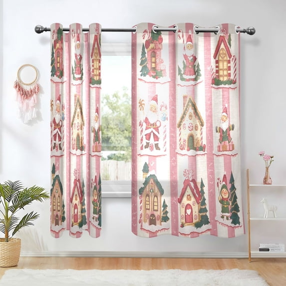 Yayeee Window Curtains Set of 2 for Living Room Light Filtering 63"x42", Green Christmas Houses