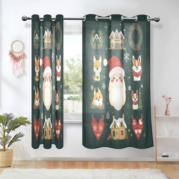 Yayeee Window Curtains Set of 2 for Living Room Light Filtering 63"x42", Green Christmas