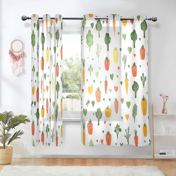 Yayeee Window Curtains Light Filtering 63"x42" Grommet Panel Pair Home Living Room Decor, Green Cute Vegetables