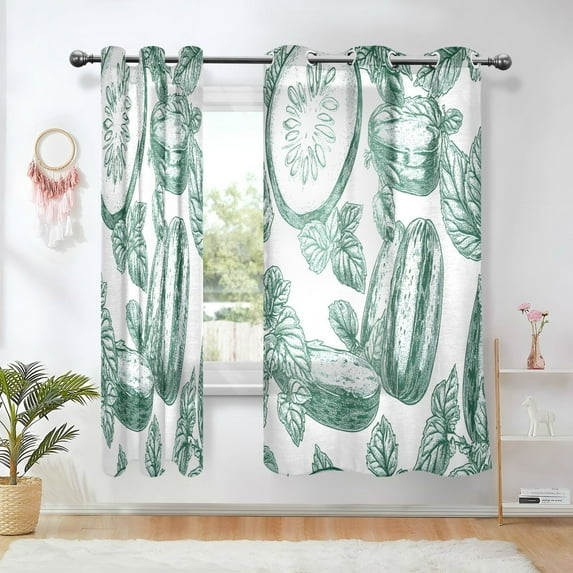 Yayeee Window Curtains Set of 2 for Living Room Light Filtering 63"x42", Green Fruits and Vegetables Pattern