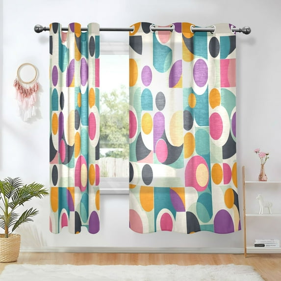 Yayeee Window Curtains Set of 2 for Living Room Light Filtering 63"x42", Green Geometric