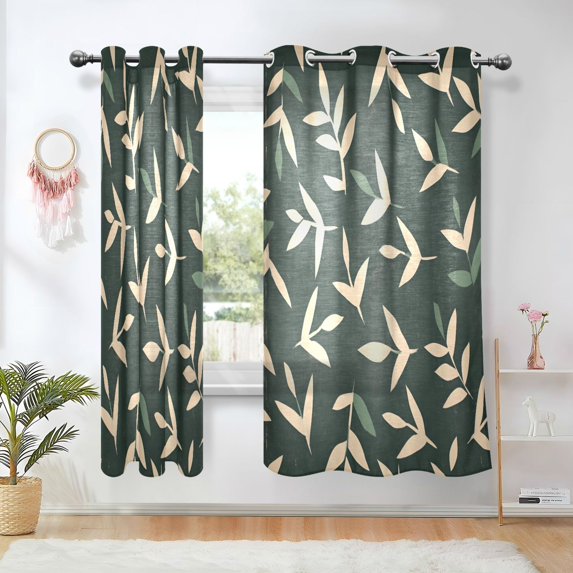 Yayeee Window Curtains Set of 2 for Living Room Light Filtering 63"x42", Green Leaves