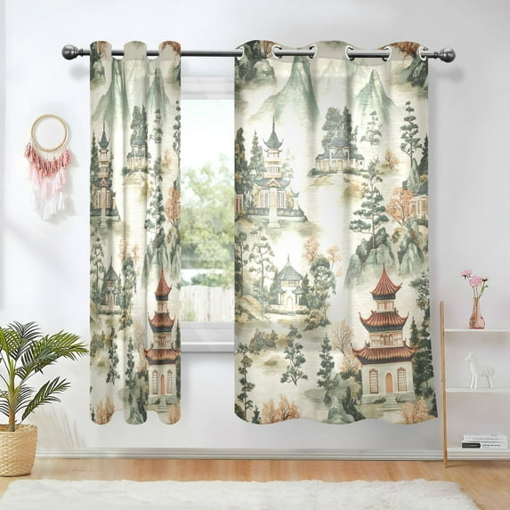 Yayeee Window Curtains Set of 2 for Living Room Light Filtering 63"x42", Green Mountain Pattern