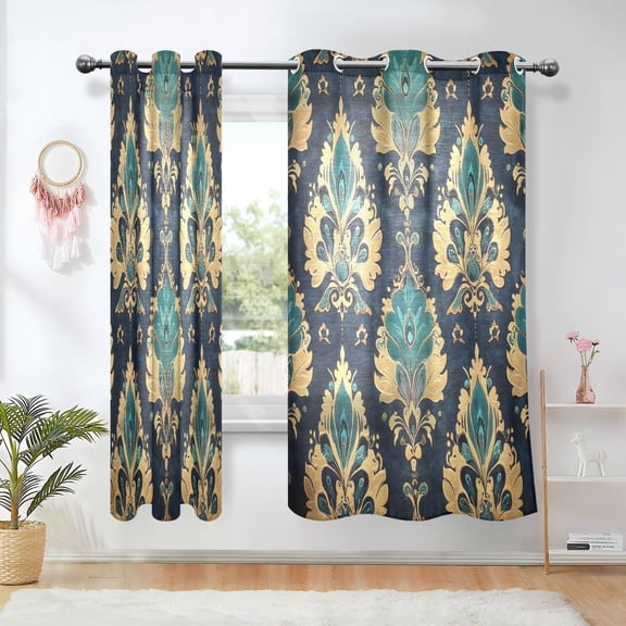 Yayeee Window Curtains Set of 2 for Living Room Light Filtering 63"x42", Green Peacock Pattern