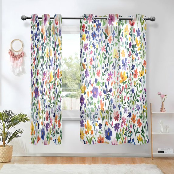 Yayeee Window Curtains Light Filtering 63"x42" Grommet Panel Pair Home Living Room Decor, Green Wildflower Pattern