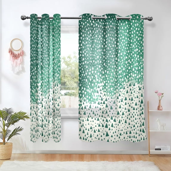 Yayeee Window Curtains Light Filtering 63"x42" Grommet Panel Pair Home Living Room Decor, Green and White Pattern
