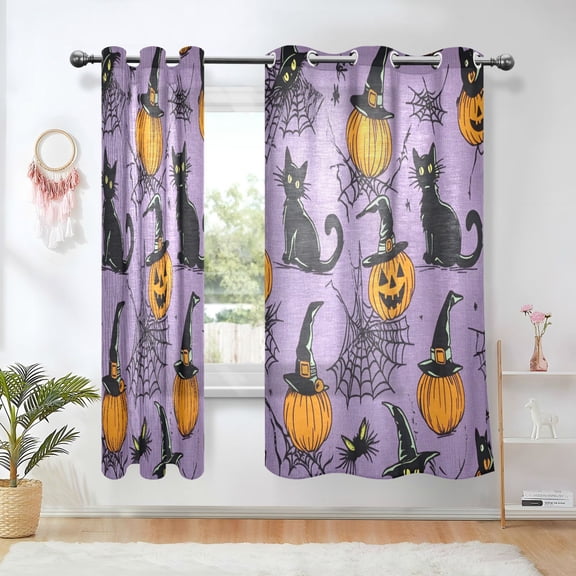 Yayeee Window Curtains Set of 2 for Living Room Light Filtering 63"x42", Halloween Pumpkin